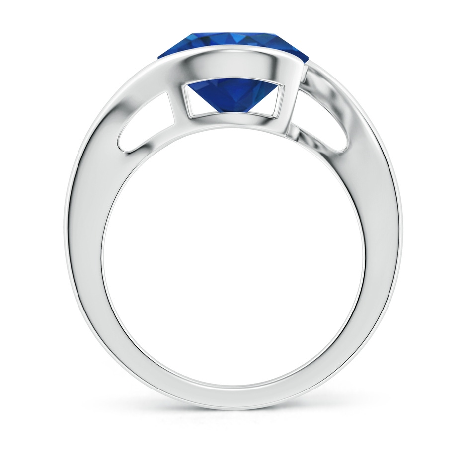10mm AAA Semi Bezel-Set Solitaire Round Blue Sapphire Bypass Ring in P950 Platinum side 199
