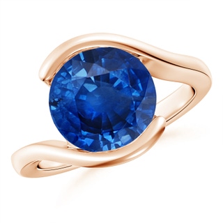 10mm AAA Semi Bezel-Set Solitaire Round Blue Sapphire Bypass Ring in Rose Gold
