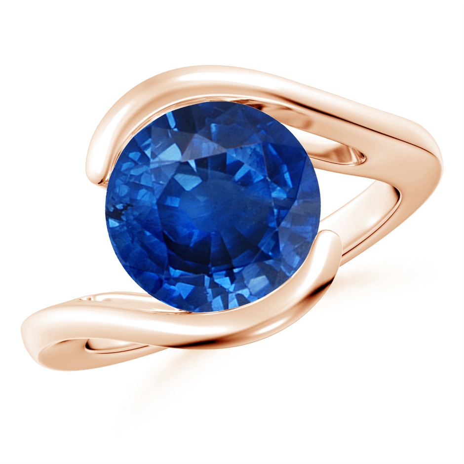 10mm AAA Semi Bezel-Set Solitaire Round Blue Sapphire Bypass Ring in Rose Gold 