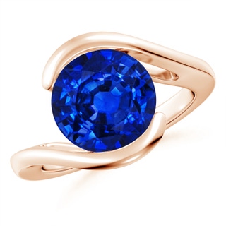 10mm AAAA Semi Bezel-Set Solitaire Round Blue Sapphire Bypass Ring in 10K Rose Gold