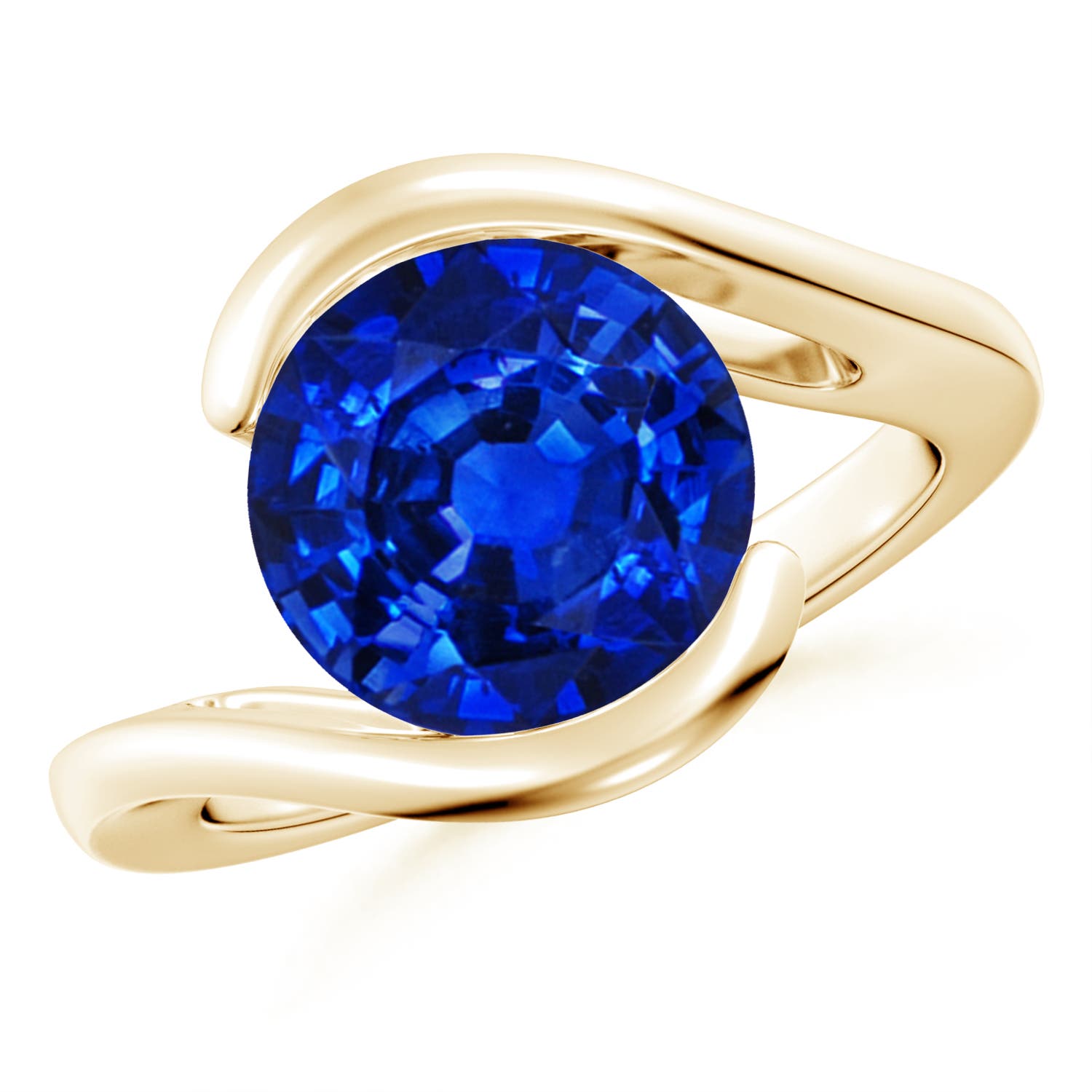 Angara 4.5 CTW Semi Bezel-Set Solitaire Round Blue Sapphire Bypass Engagement Ring in 18K Yellow Gold