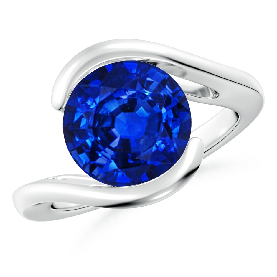 10mm AAAA Semi Bezel-Set Solitaire Round Blue Sapphire Bypass Ring in P950 Platinum 