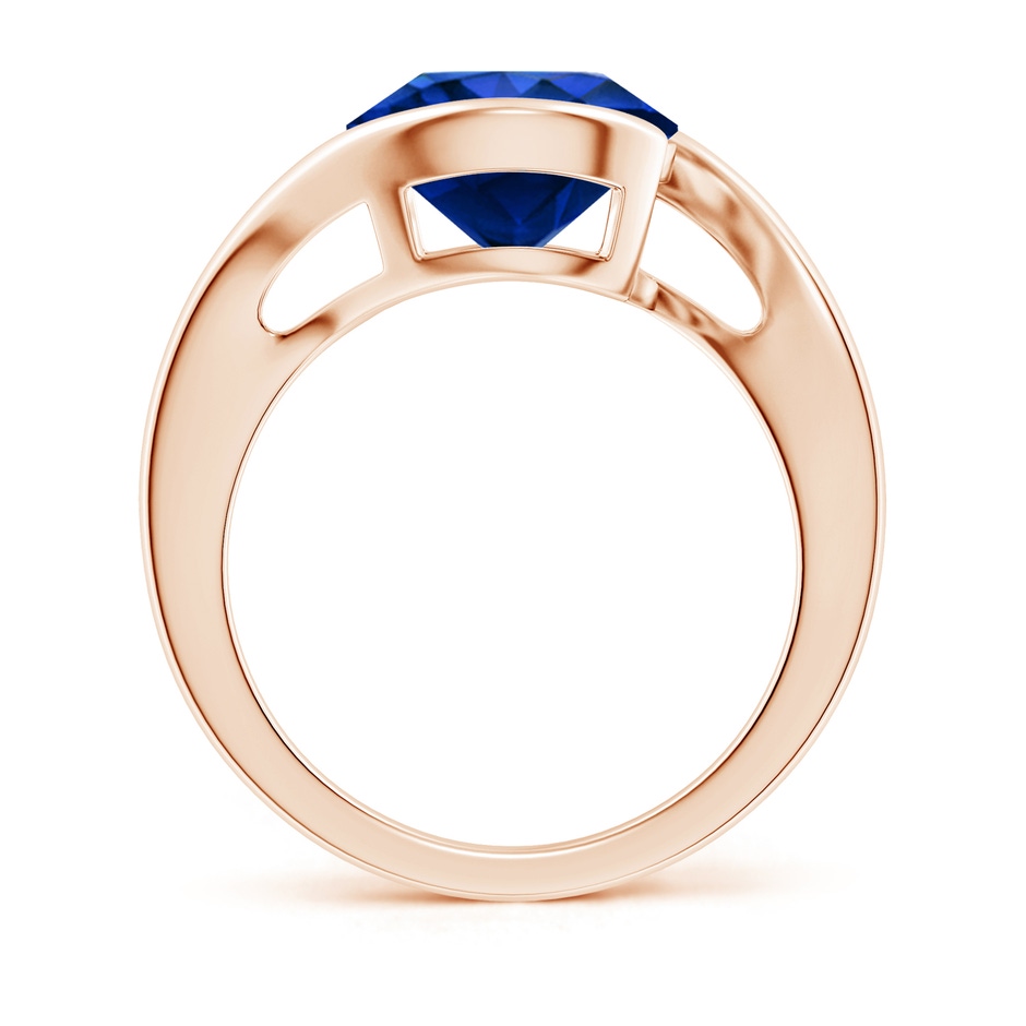 10mm AAAA Semi Bezel-Set Solitaire Round Blue Sapphire Bypass Ring in Rose Gold side 199