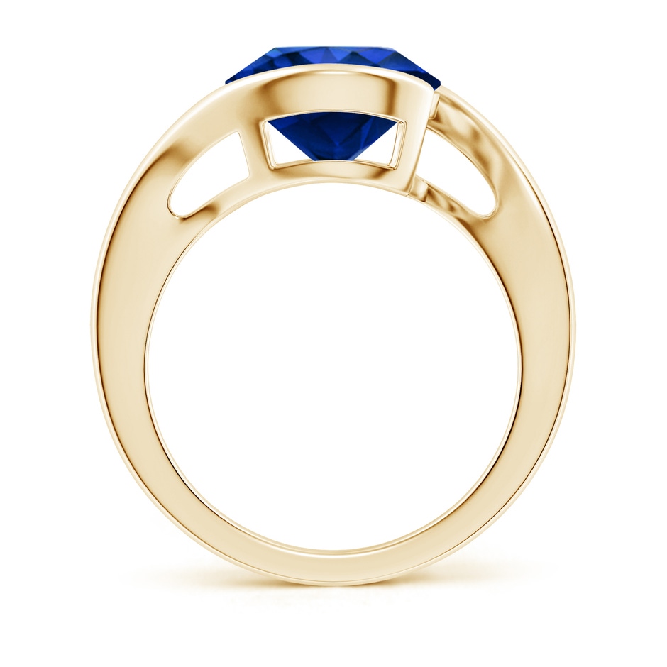 10mm AAAA Semi Bezel-Set Solitaire Round Blue Sapphire Bypass Ring in Yellow Gold side 199
