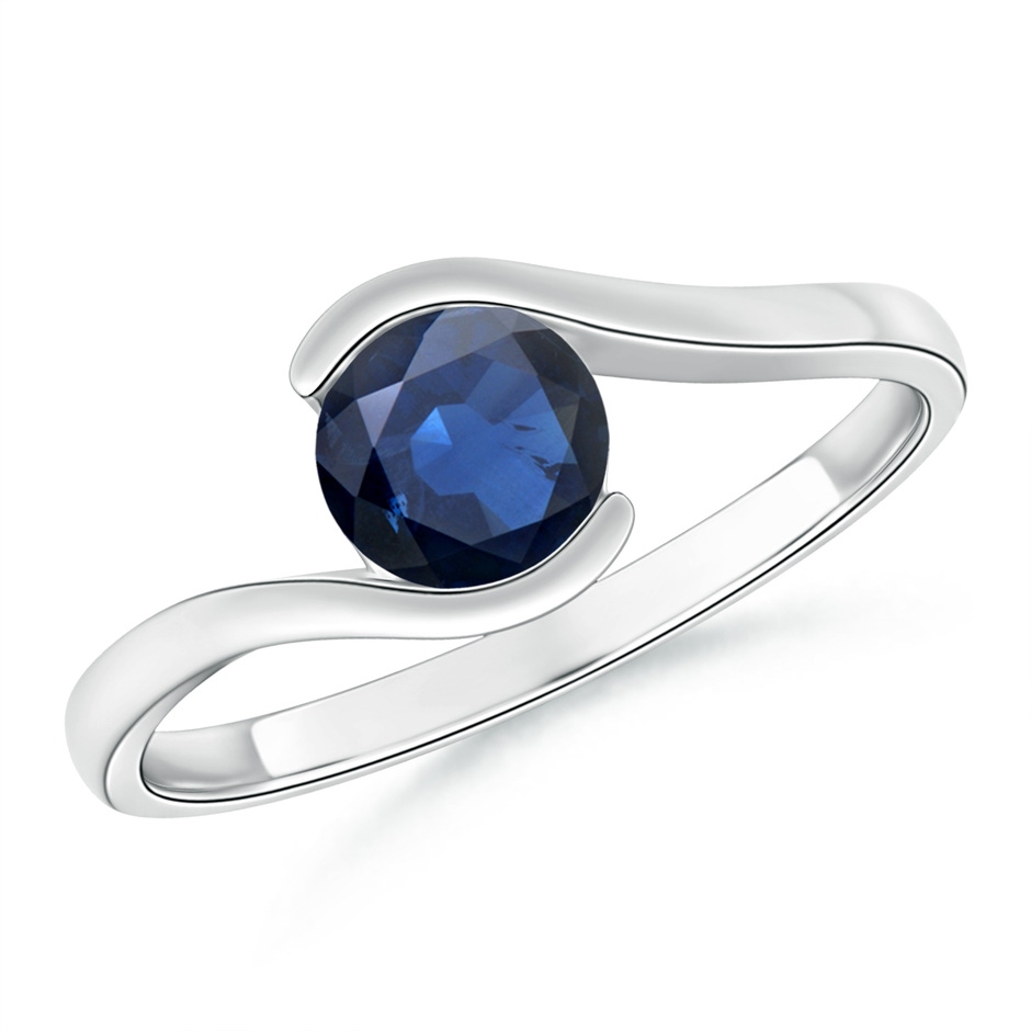 5.5mm AA Semi Bezel-Set Solitaire Round Blue Sapphire Bypass Ring in P950 Platinum 