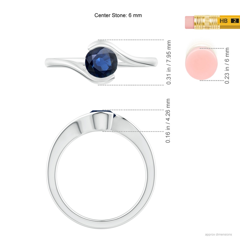 5.5mm AA Semi Bezel-Set Solitaire Round Blue Sapphire Bypass Ring in P950 Platinum ruler