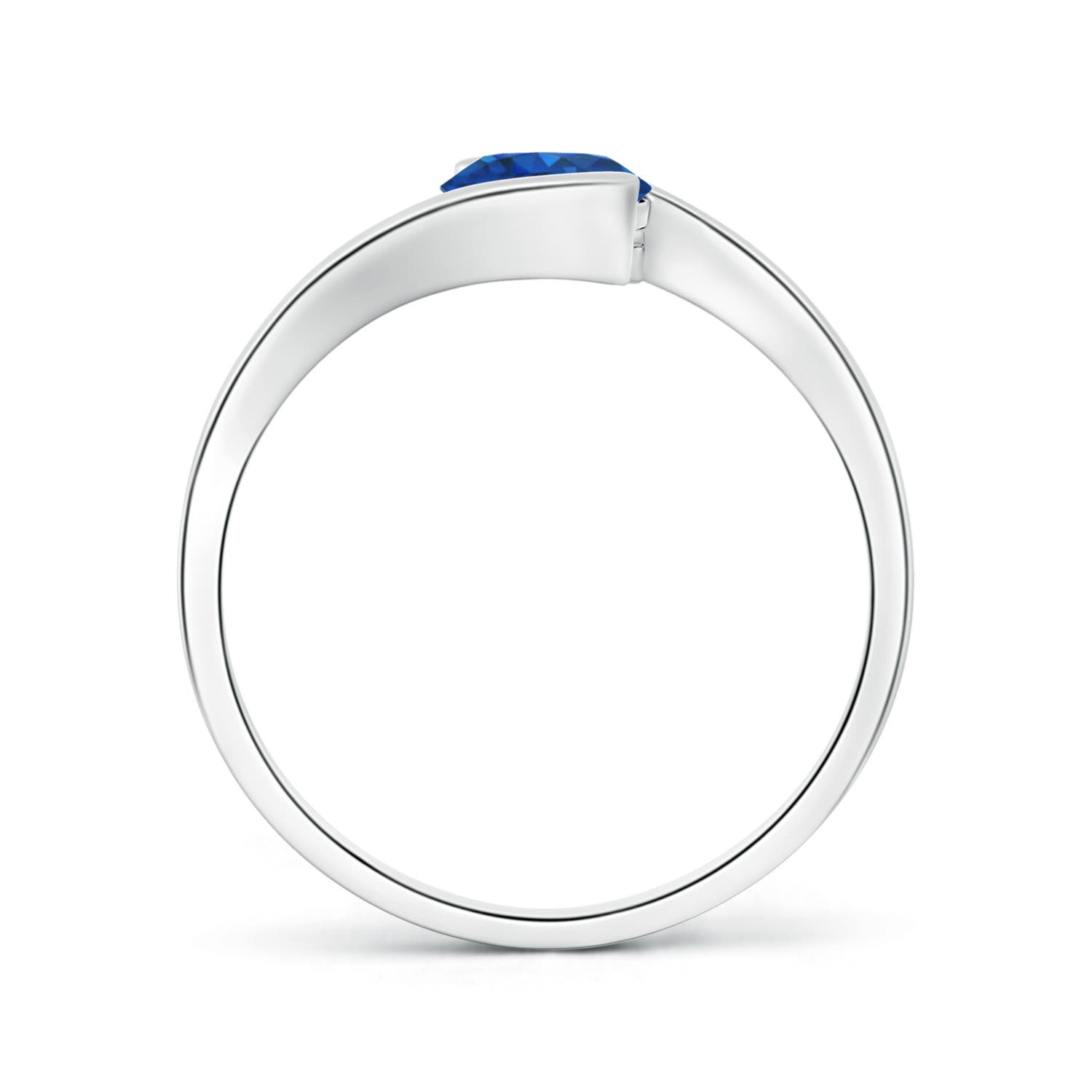 5.5mm AAA Semi Bezel-Set Solitaire Round Blue Sapphire Bypass Ring in 18K White Gold