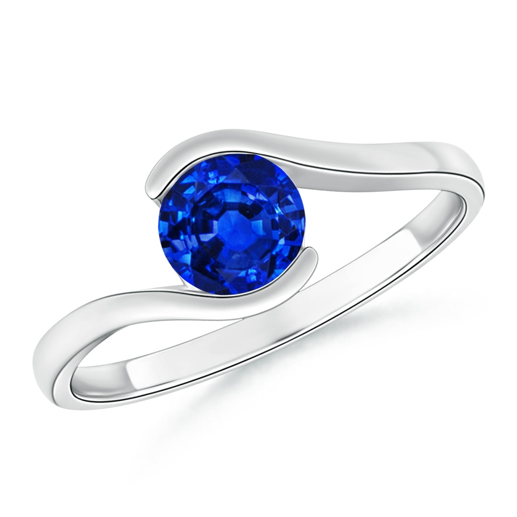 5.5mm AAAA Semi Bezel-Set Solitaire Round Blue Sapphire Bypass Ring in White Gold