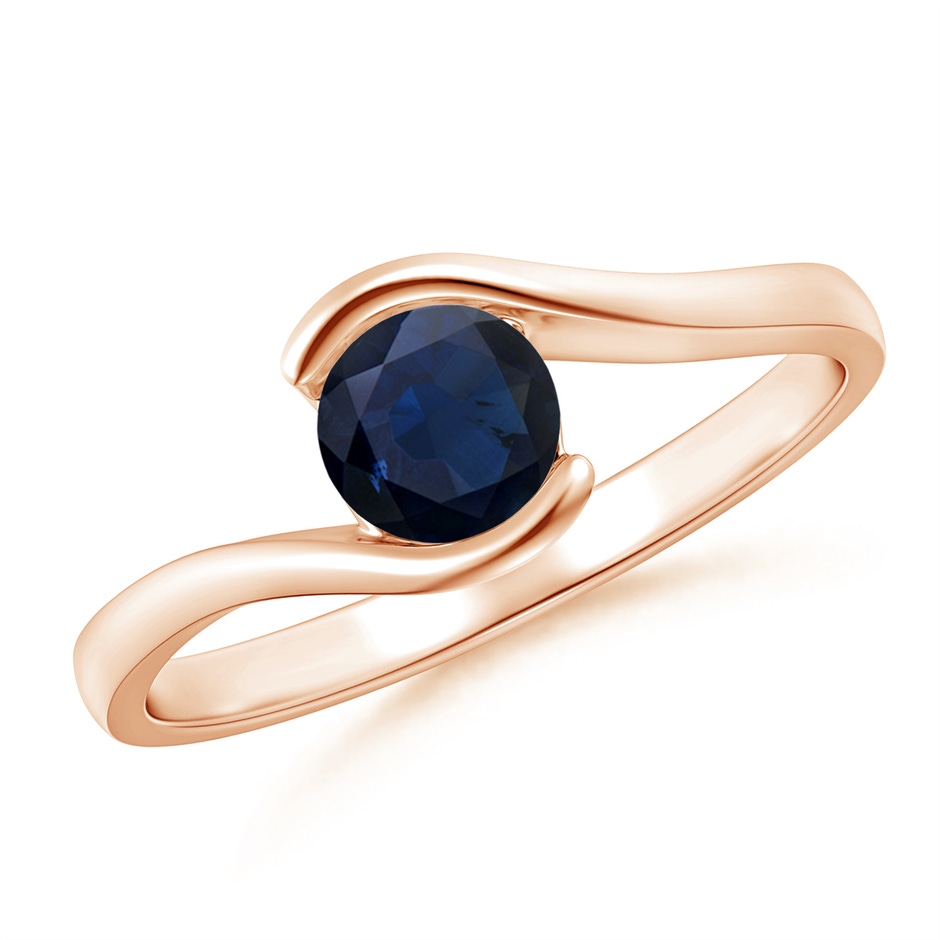 5mm A Semi Bezel-Set Solitaire Round Blue Sapphire Bypass Ring in Rose Gold 