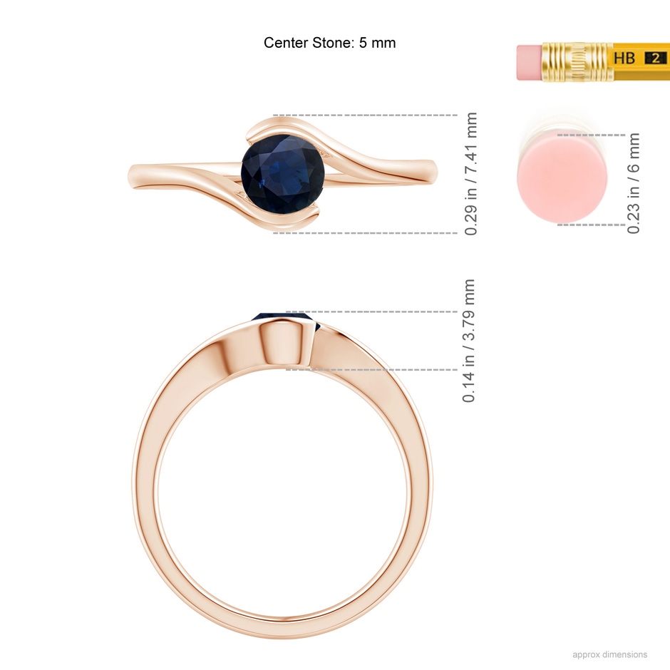 5mm A Semi Bezel-Set Solitaire Round Blue Sapphire Bypass Ring in Rose Gold ruler