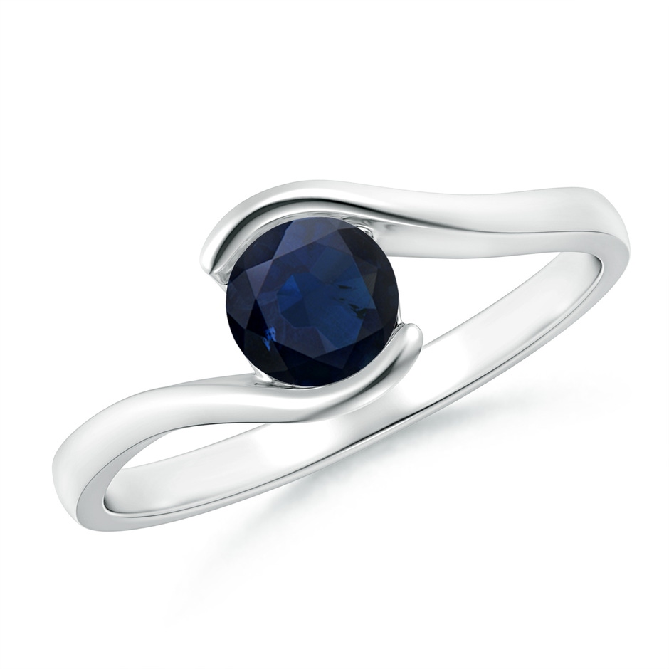 5mm A Semi Bezel-Set Solitaire Round Blue Sapphire Bypass Ring in White Gold 