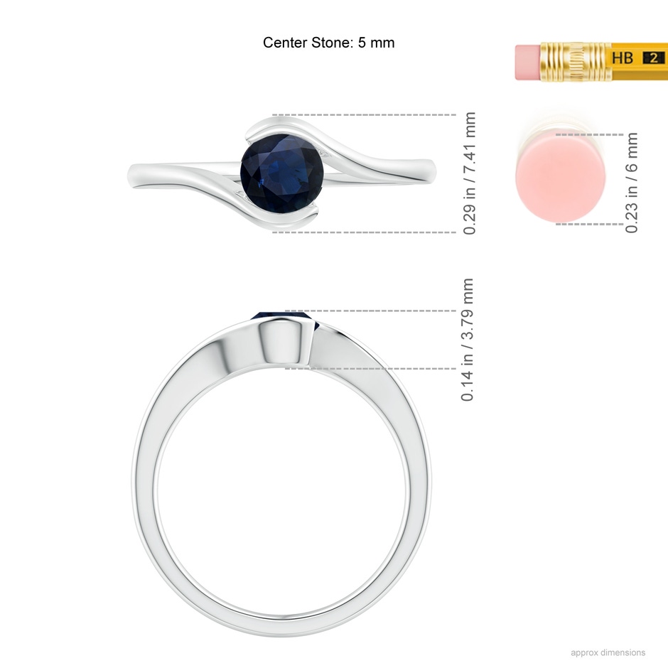 5mm A Semi Bezel-Set Solitaire Round Blue Sapphire Bypass Ring in White Gold ruler