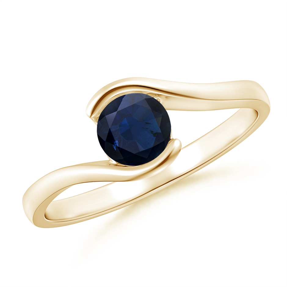 5mm A Semi Bezel-Set Solitaire Round Blue Sapphire Bypass Ring in Yellow Gold 