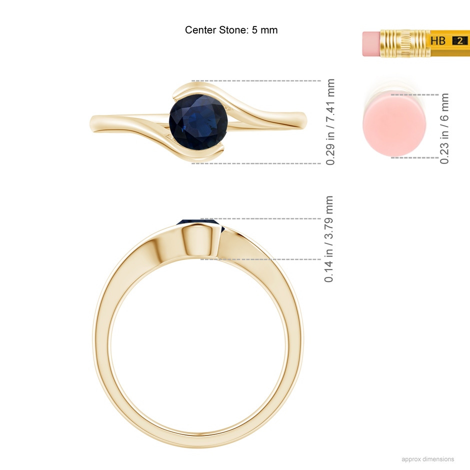 5mm A Semi Bezel-Set Solitaire Round Blue Sapphire Bypass Ring in Yellow Gold ruler