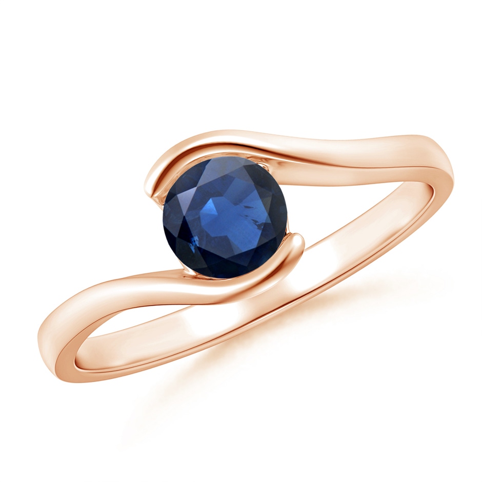 5mm AA Semi Bezel-Set Solitaire Round Blue Sapphire Bypass Ring in Rose Gold 