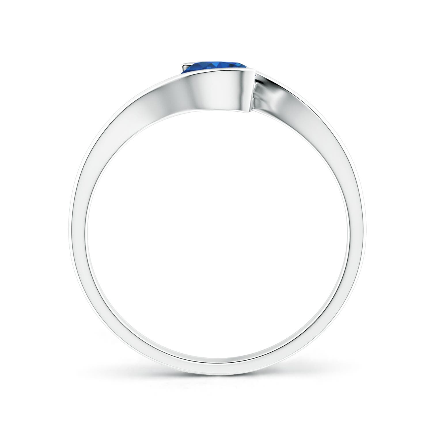 5mm AAA Semi Bezel-Set Solitaire Round Blue Sapphire Bypass Ring in 18K White Gold