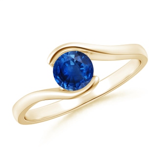 5mm AAA Semi Bezel-Set Solitaire Round Blue Sapphire Bypass Ring in 9K Yellow Gold