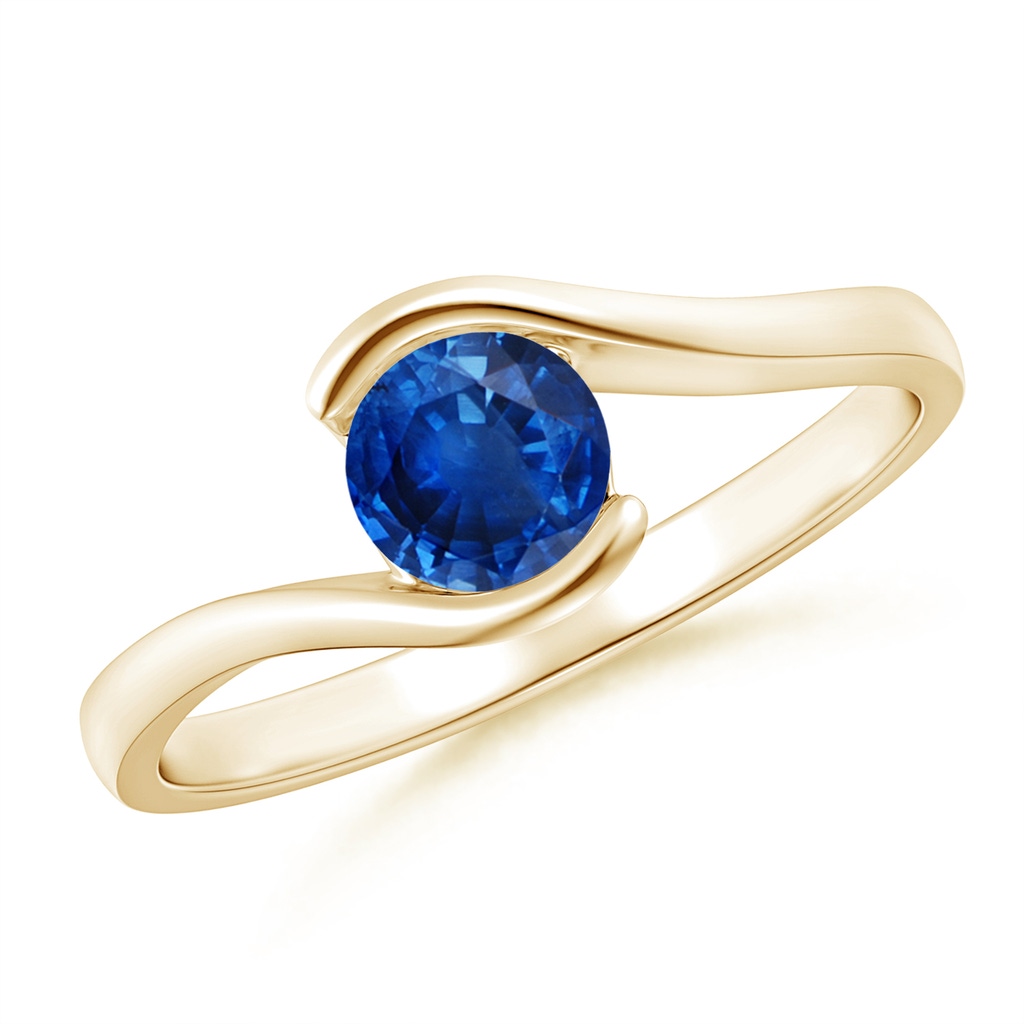 5mm AAA Semi Bezel-Set Solitaire Round Blue Sapphire Bypass Ring in Yellow Gold