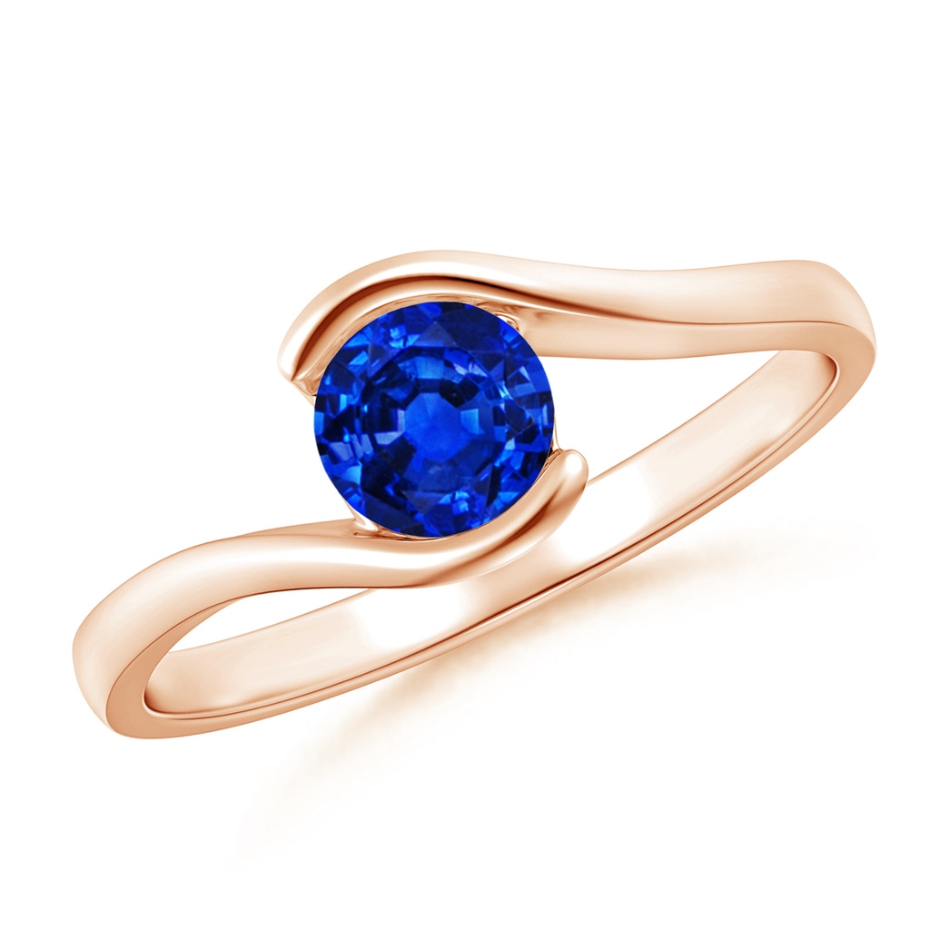 5mm AAAA Semi Bezel-Set Solitaire Round Blue Sapphire Bypass Ring in Rose Gold