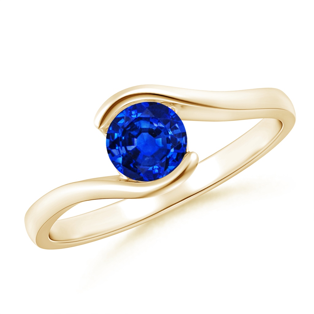 5mm AAAA Semi Bezel-Set Solitaire Round Blue Sapphire Bypass Ring in Yellow Gold