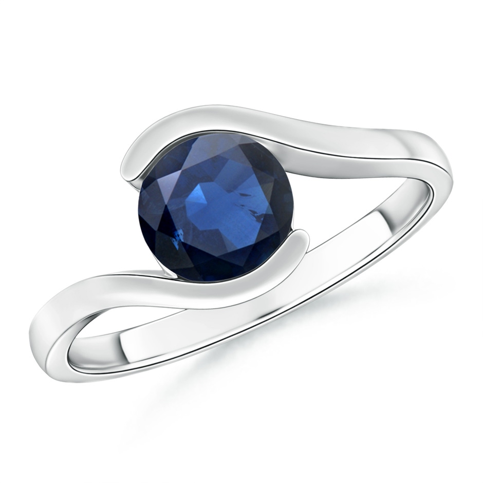 6.5mm AA Semi Bezel-Set Solitaire Round Blue Sapphire Bypass Ring in P950 Platinum 