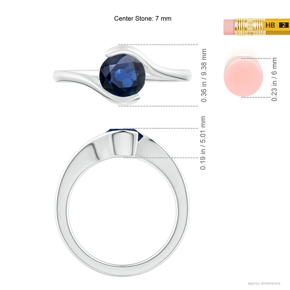 6.5mm AA Semi Bezel-Set Solitaire Round Blue Sapphire Bypass Ring in P950 Platinum ruler