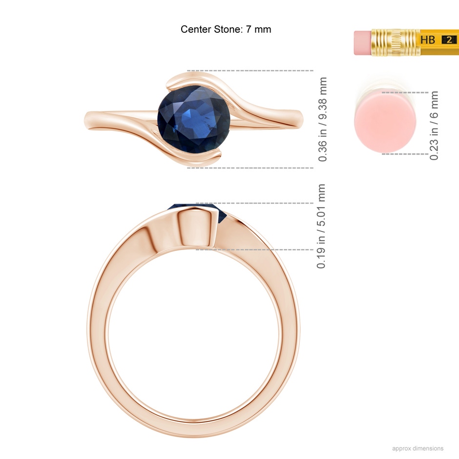 6.5mm AA Semi Bezel-Set Solitaire Round Blue Sapphire Bypass Ring in Rose Gold ruler