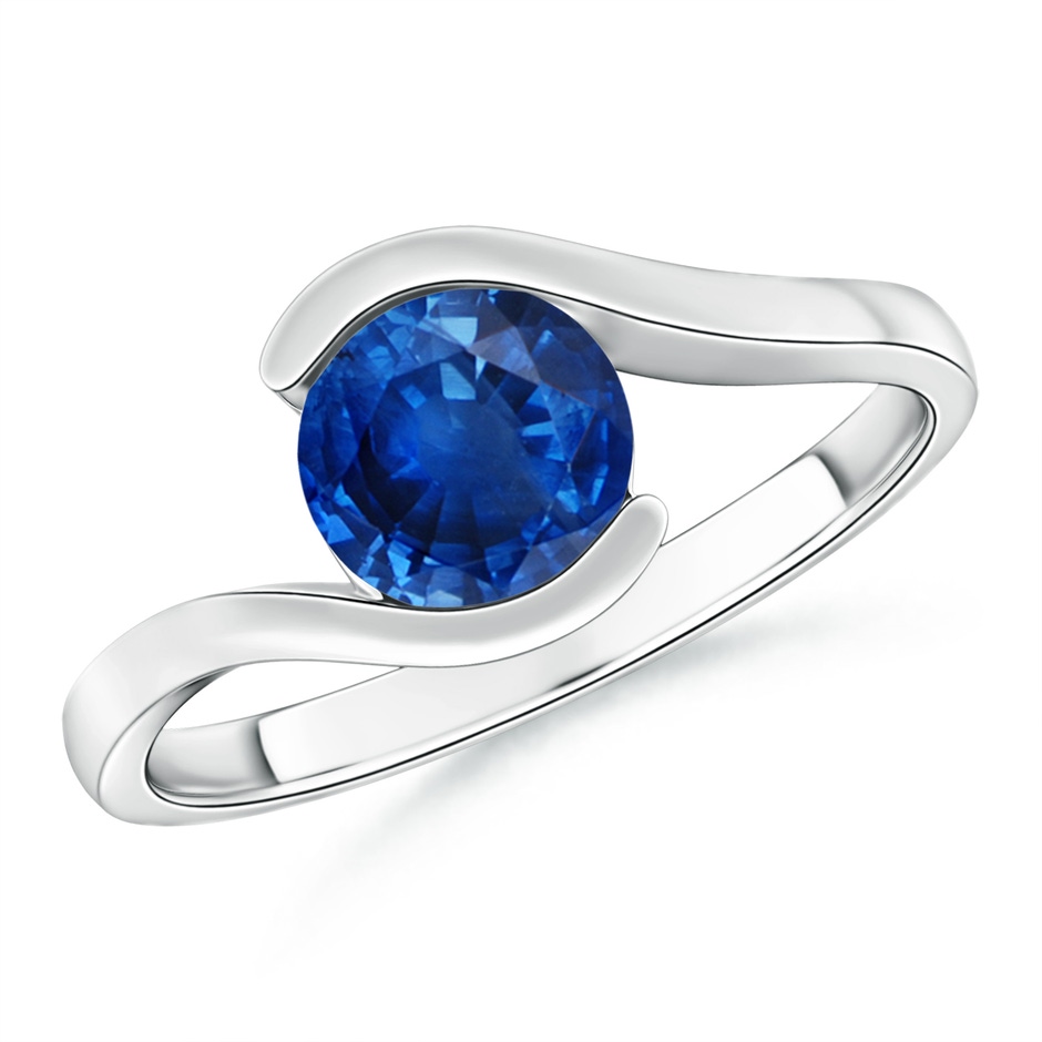 6.5mm AAA Semi Bezel-Set Solitaire Round Blue Sapphire Bypass Ring in P950 Platinum 