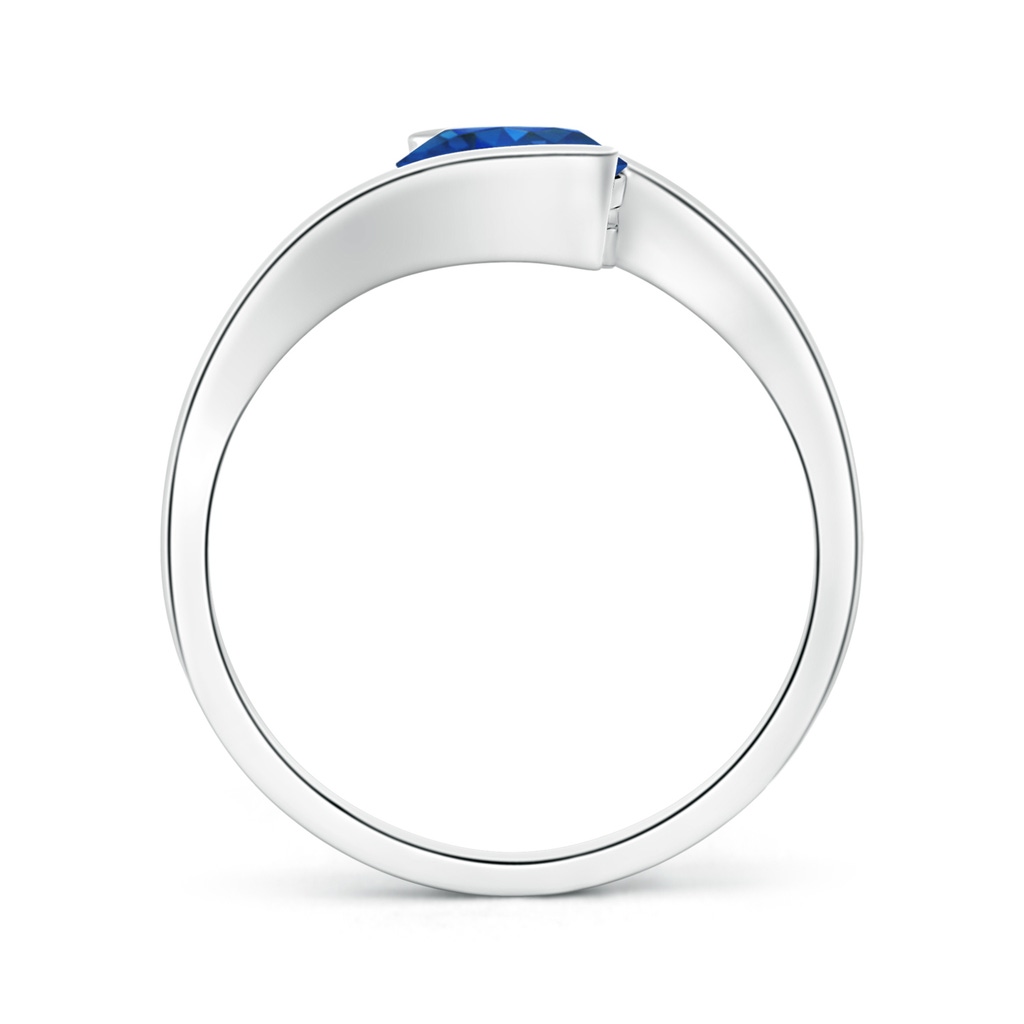 6.5mm AAA Semi Bezel-Set Solitaire Round Blue Sapphire Bypass Ring in P950 Platinum Side 199