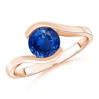 6.5mm AAA Semi Bezel-Set Solitaire Round Blue Sapphire Bypass Ring in Rose Gold