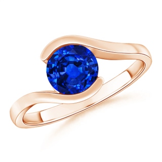 6.5mm AAAA Semi Bezel-Set Solitaire Round Blue Sapphire Bypass Ring in 9K Rose Gold
