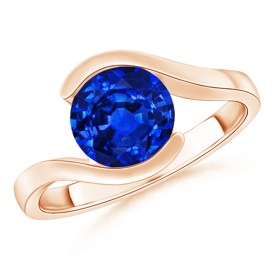 7.5mm AAAA Semi Bezel-Set Solitaire Round Blue Sapphire Bypass Ring in Rose Gold 