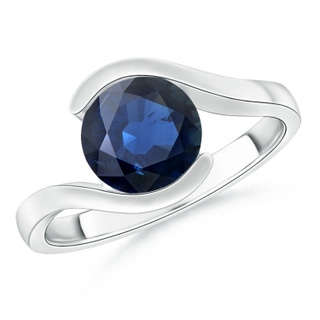 8mm AA Semi Bezel-Set Solitaire Round Blue Sapphire Bypass Ring in White Gold