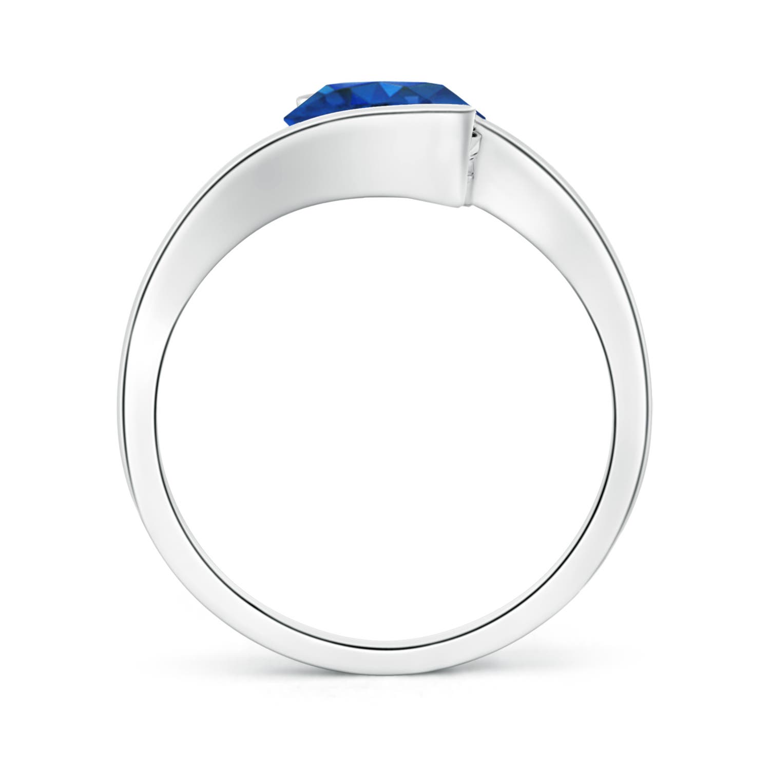 8mm AAA Semi Bezel-Set Solitaire Round Blue Sapphire Bypass Ring in White Gold