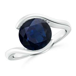 9mm A Semi Bezel-Set Solitaire Round Blue Sapphire Bypass Ring in P950 Platinum
