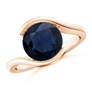 9mm A Semi Bezel-Set Solitaire Round Blue Sapphire Bypass Ring in Rose Gold