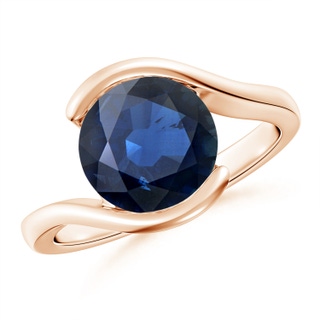 9mm AA Semi Bezel-Set Solitaire Round Blue Sapphire Bypass Ring in 10K Rose Gold