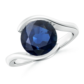 9mm AA Semi Bezel-Set Solitaire Round Blue Sapphire Bypass Ring in P950 Platinum