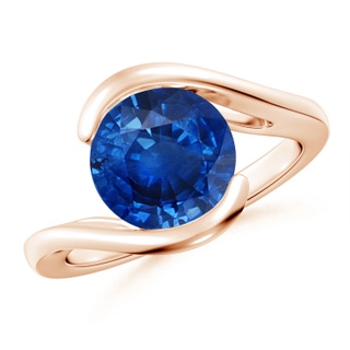 9mm AAA Semi Bezel-Set Solitaire Round Blue Sapphire Bypass Ring in 18K Rose Gold