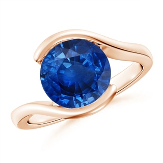9mm AAA Semi Bezel-Set Solitaire Round Blue Sapphire Bypass Ring in 9K Rose Gold