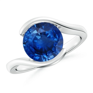 9mm AAA Semi Bezel-Set Solitaire Round Blue Sapphire Bypass Ring in P950 Platinum