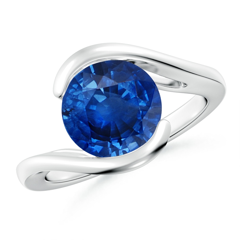 9mm AAA Semi Bezel-Set Solitaire Round Blue Sapphire Bypass Ring in White Gold 