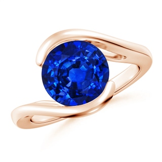 9mm AAAA Semi Bezel-Set Solitaire Round Blue Sapphire Bypass Ring in 18K Rose Gold