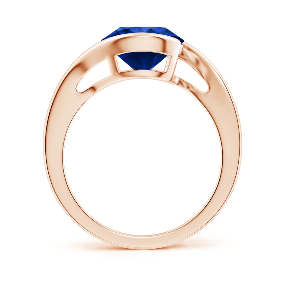 9mm AAAA Semi Bezel-Set Solitaire Round Blue Sapphire Bypass Ring in 18K Rose Gold side 199