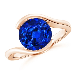 9mm AAAA Semi Bezel-Set Solitaire Round Blue Sapphire Bypass Ring in Rose Gold