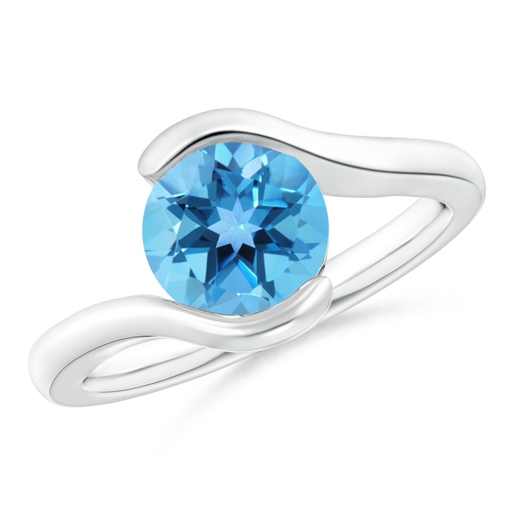 8mm AA Semi Bezel-Set Solitaire Round Swiss Blue Topaz Bypass Ring in White Gold