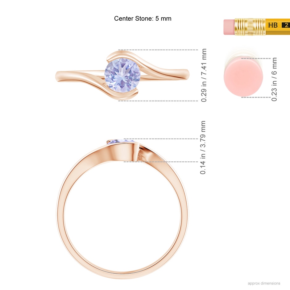 5mm A Semi Bezel-Set Solitaire Round Tanzanite Bypass Ring in Rose Gold ruler