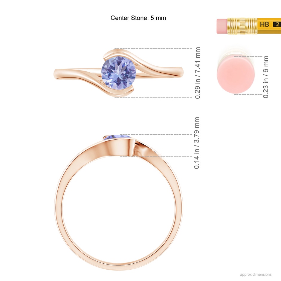5mm AA Semi Bezel-Set Solitaire Round Tanzanite Bypass Ring in Rose Gold ruler
