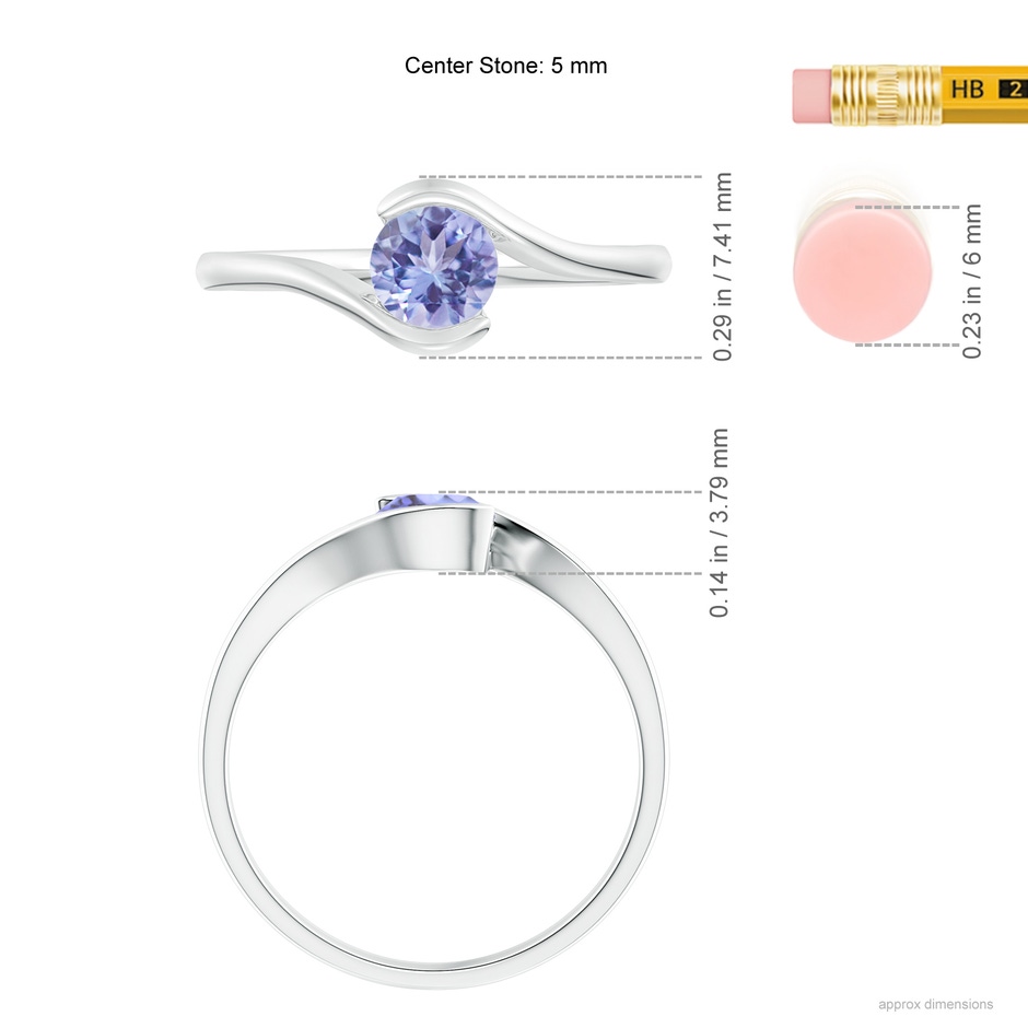 5mm AA Semi Bezel-Set Solitaire Round Tanzanite Bypass Ring in White Gold ruler