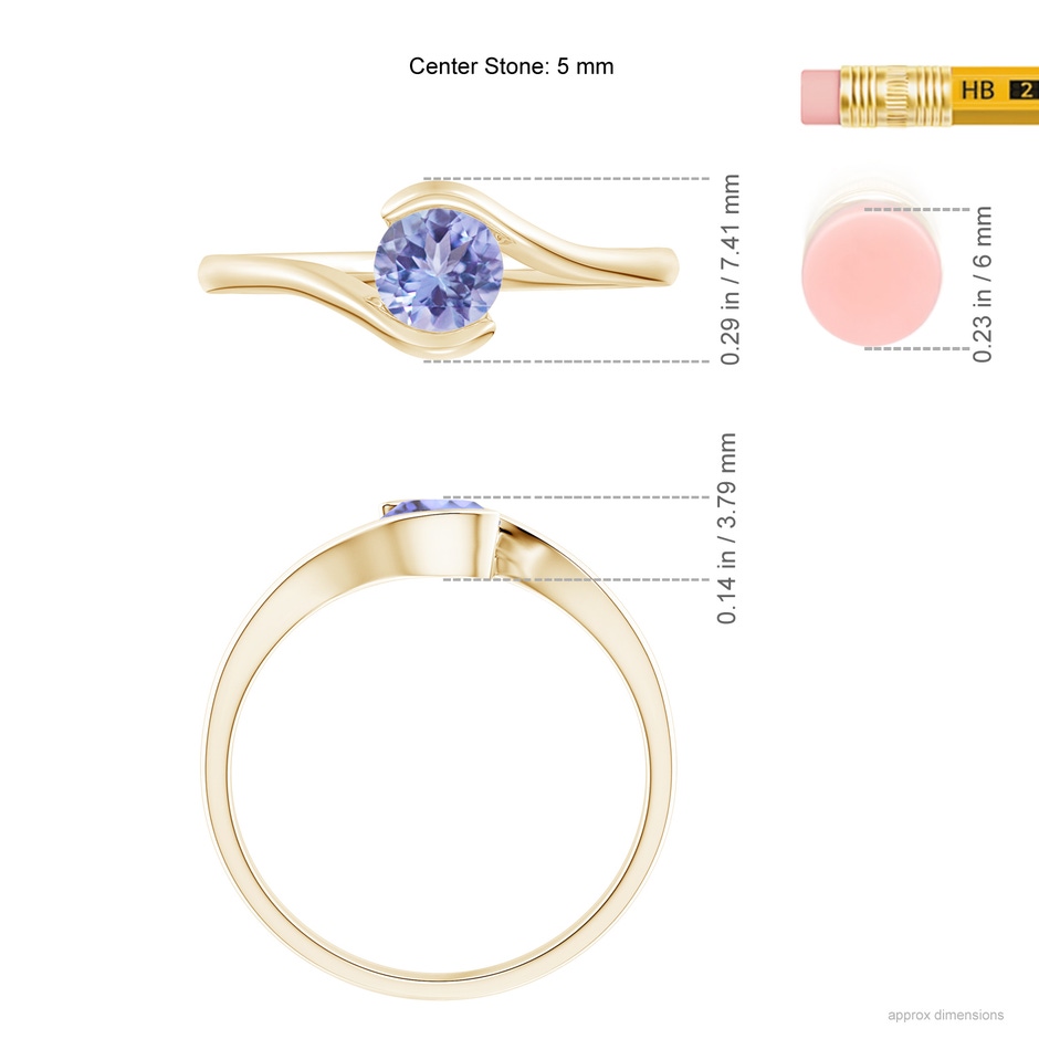 5mm AA Semi Bezel-Set Solitaire Round Tanzanite Bypass Ring in Yellow Gold ruler